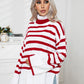 Striped Slit Turtleneck Drop Shoulder Sweater