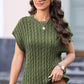 Cable-Knit Round Neck Cap Sleeve Sweater