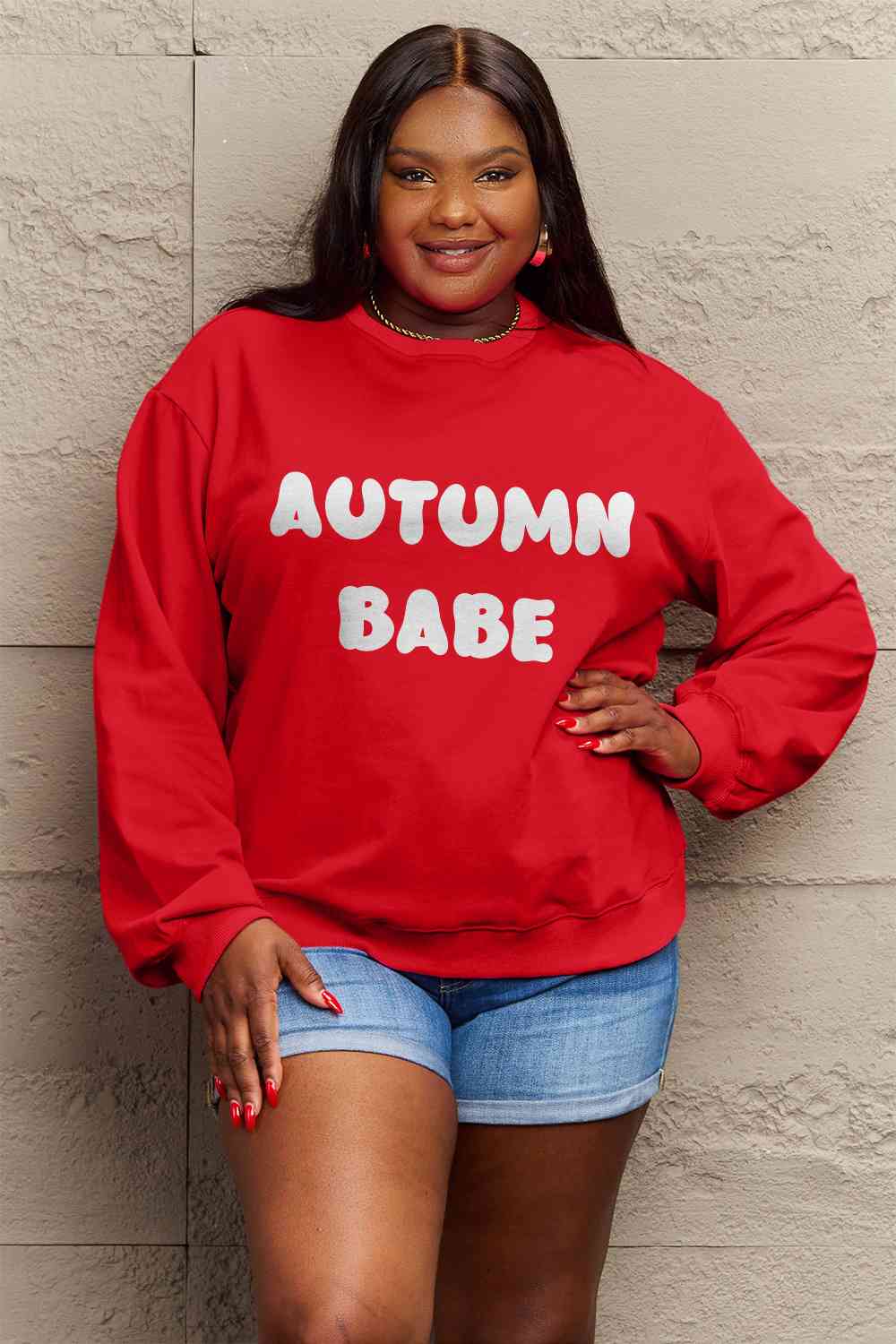 Simply Love SEASONAL Full Size AUTUMN BABE Graphic Sweatshirt