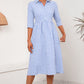 KeenLinear Plaid Collared Neck Midi Dress