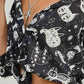 Cat Print Button-Up Black Shirt