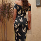 Women's Full Size Printed Off-Shoulder Split Dress