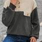 Color Block Quarter Button Dropped Shoulder Sweatshirt