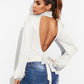 Women's BeautyEve Backless Tie-Waist Turtleneck Lantern Sleeve Bodysuit