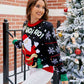 Christmas Themed Santa Graphic Round Neck Long Sleeve Sweater