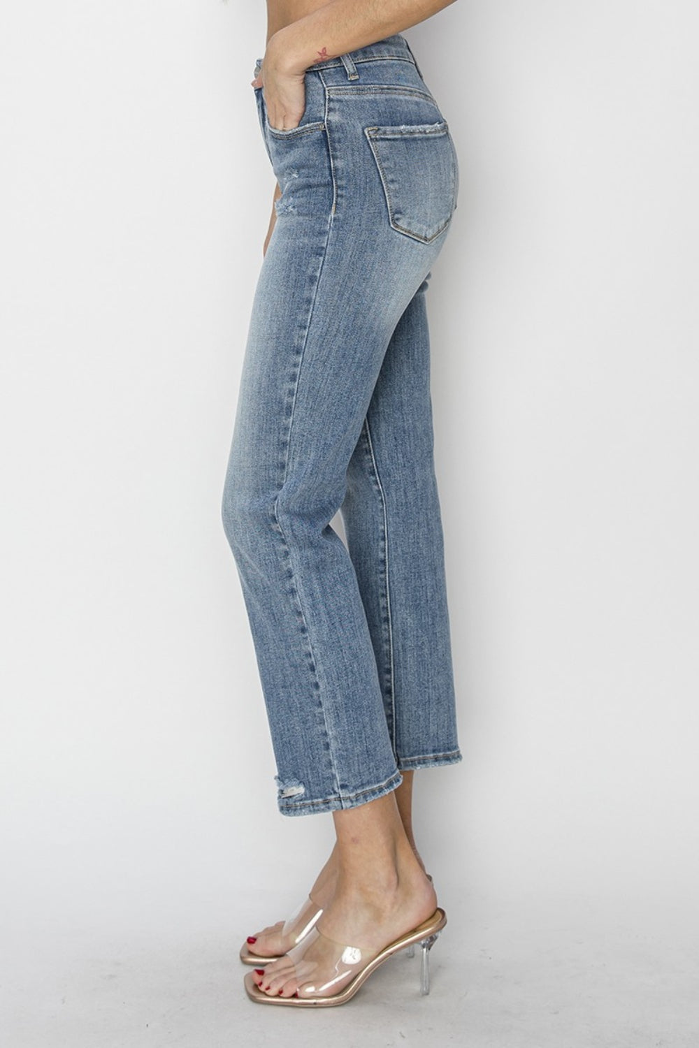 RISEN Full Size High Waist Distressed Cropped Jeans *