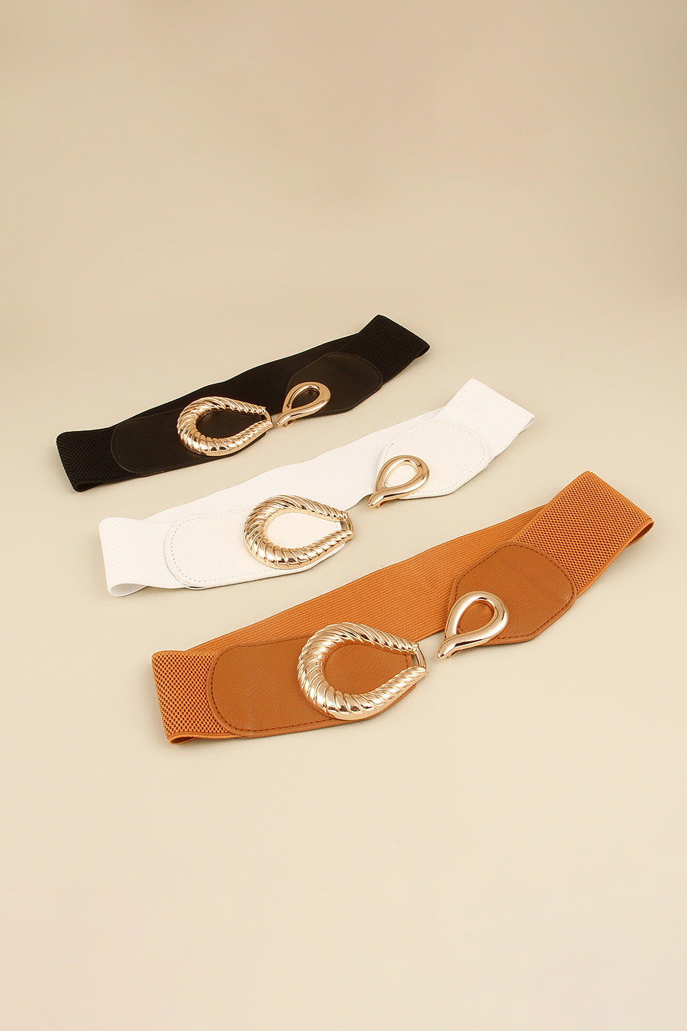 Women's Ribbed Alloy Buckle Elastic Belt