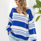 ZELDAlea Striped V-Neck Dropped Shoulder Sweater