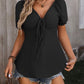 Ruched V-Neck Flounce Sleeve Blouse