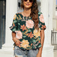 Women's Floral Ruffled Flounce Sleeve Blouse