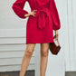 Tied Boat Neck Balloon Sleeve Mini Dress
