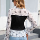 Floral Frill Trim Flounce Sleeve Drawstring Blouse