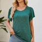 Smocked Round Neck Flutter Sleeve T-Shirt