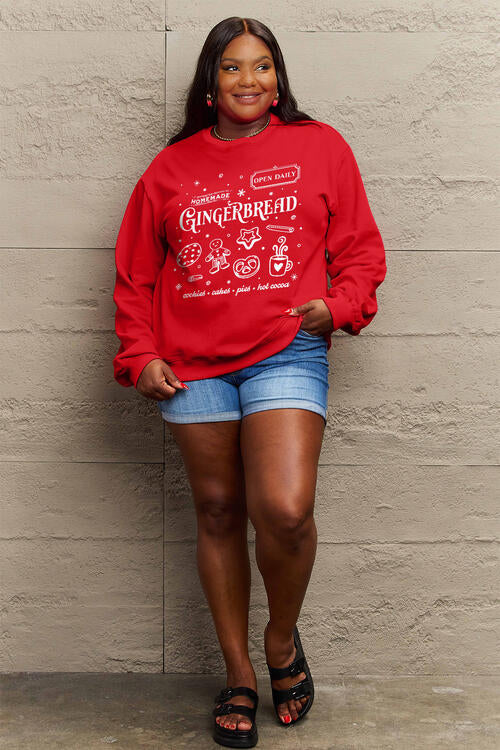 Simply Love Christmas Themed Full Size GINGERBREAD Long Sleeve Sweatshirt