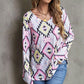 Geometric V-Neck Long Sleeve T-Shirt