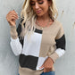 Women's Color Block Ribbed Trim Round Neck Knit Pullover
