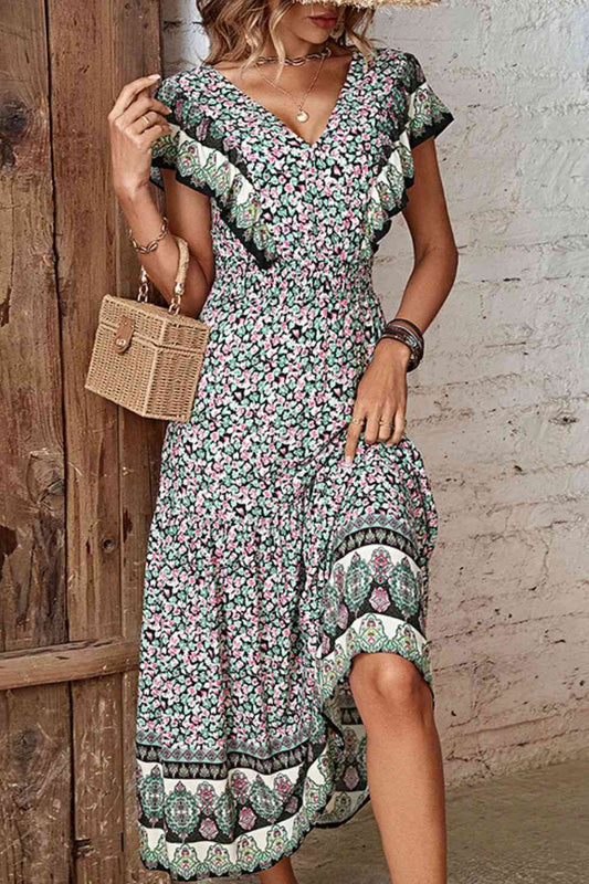 Ditsy Floral Ruffled Plunge Dress