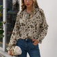 Printed Tie Neck Frill Trim Flounce Sleeve Blouse