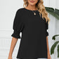 Frill Round Neck Lantern Sleeve T-Shirt