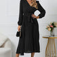 Full Size V-Neck Long Sleeve Tie Waist Midi Dress