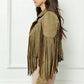 Veveret Suede Fringe Long Sleeve Moto Jacket