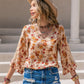 Full Size Floral V-Neck Spliced Lace Blouse