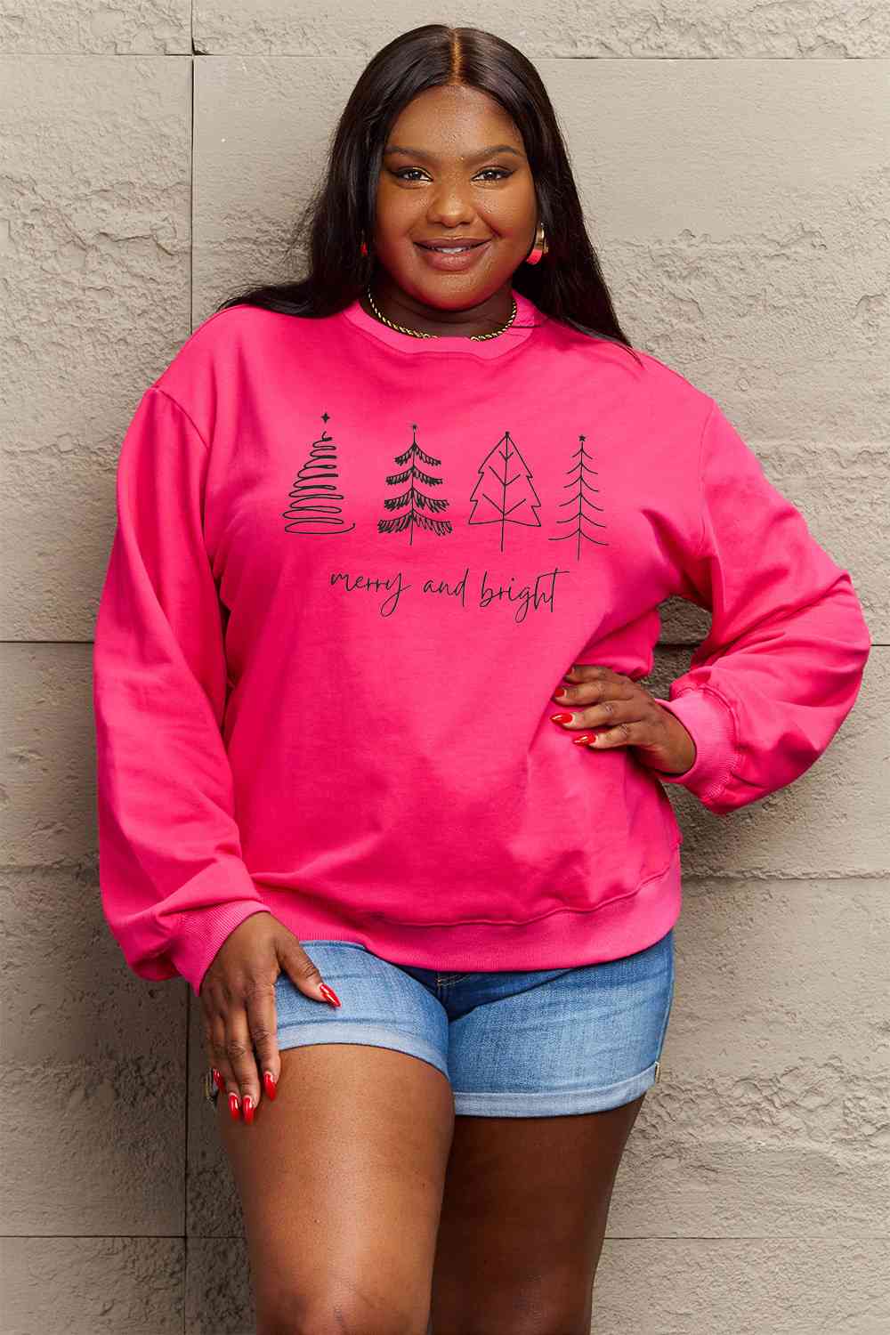 Simply Love Full Size Christmas MERRY AND BRIGHT Graphic Sweatshirt