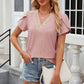 Eyelet V-Neck Petal Sleeve T-Shirt