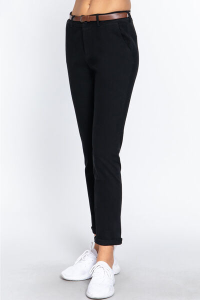ACTIVE BASIC Cotton-Span Twill Straight Pants *
