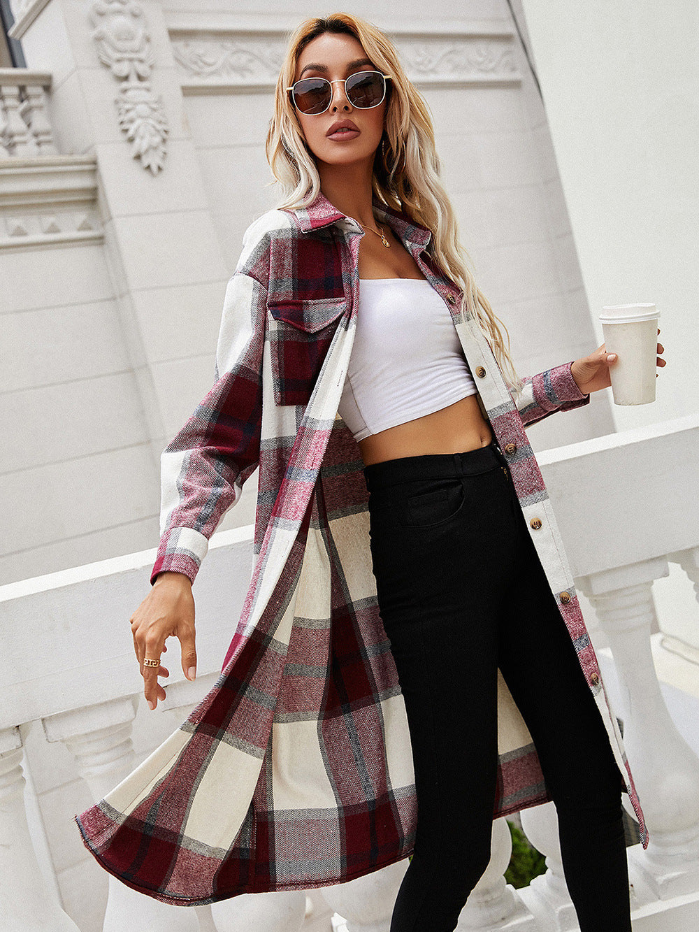 Outer Adventure Plaid Longline Shirt Jacket