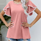 Malibu Dreams Pom-Pom Trim Flutter Sleeve Round Neck Tee