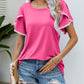 Malibu Dreams Pom-Pom Trim Flutter Sleeve Round Neck Tee