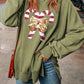 CHRISTMAS THEMED Sequin Candy Cane Round Neck Slit Sweatshirt