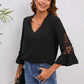 Full Size V-Neck Lace Detail Flounce Sleeve Blouse