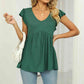 Full Size V-Neck Flutter Sleeve Babydoll Blouse