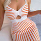Striped Cutout Spaghetti Strap Knit Dress