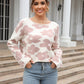 Malibu Dreams Round Neck Flower Pattern Dropped Shoulder Pullover Sweater