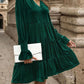 Notched Long Sleeve Tiered Dress