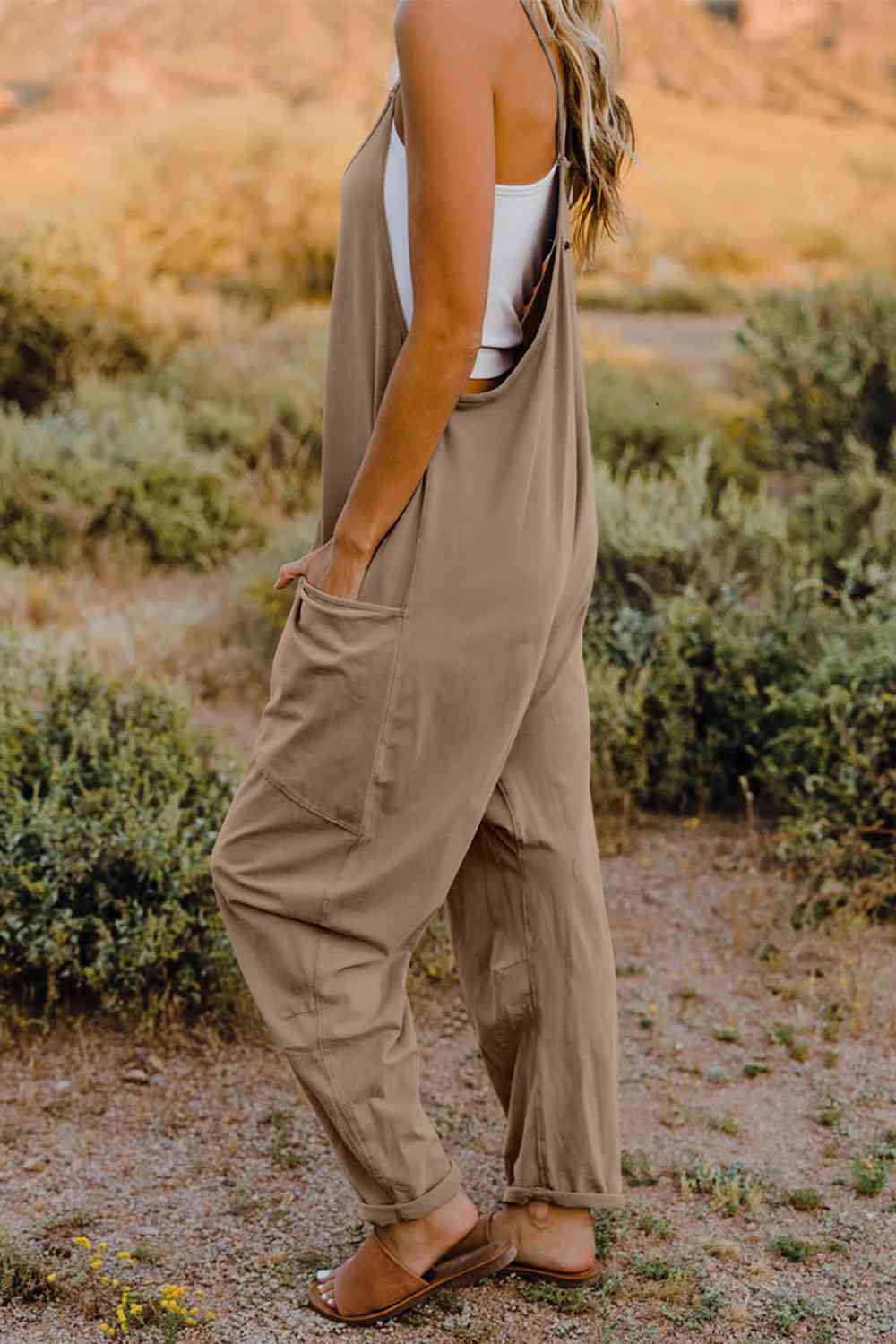 Double Take Full Size V-Neck Sleeveless Jumpsuit with Pockets *