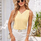Eyelet Decorative Button V-Neck Tank