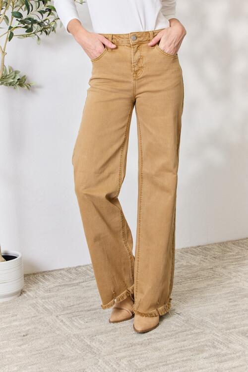 RISEN Full Size Fringe Hem Wide Leg Jeans *