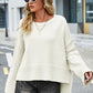 High-Low Slit Round Neck Long Sleeve Sweater