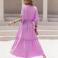 Tassel Trim Smocked V-Neck Short Sleeve Dress
