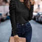Full Size Decorative Button Puff Sleeve T-Shirt