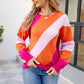 Hannah&Mea Color Block Ribbed Round Neck Sweater