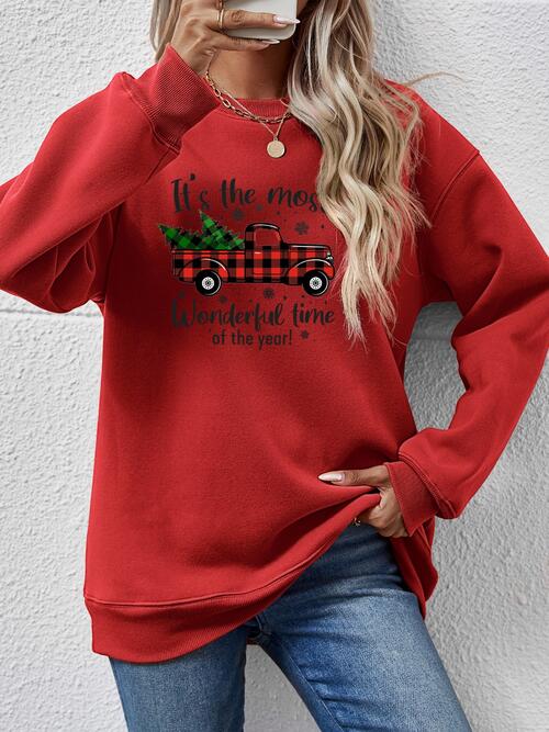 CHRISTMAS THEMED Graphic Round Neck Long Sleeve Sweatshirt