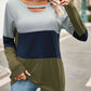 Color Block Cutout Round Neck Long Sleeve T-Shirt