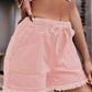 Full Size Drawstring Raw Hem Denim Shorts