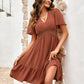 Women's Swiss Dot V-Neck Openwork Puff Sleeve Dress