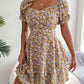 Floral Sweetheart Neck Flounce Sleeve Mini Dress